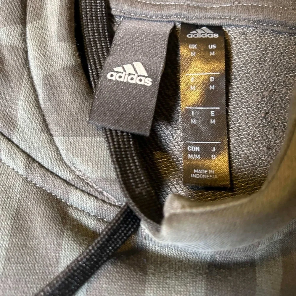 Adidas Mens All Over Print Logo Hoodie Dark Green Split Hem Pullover Size Medium